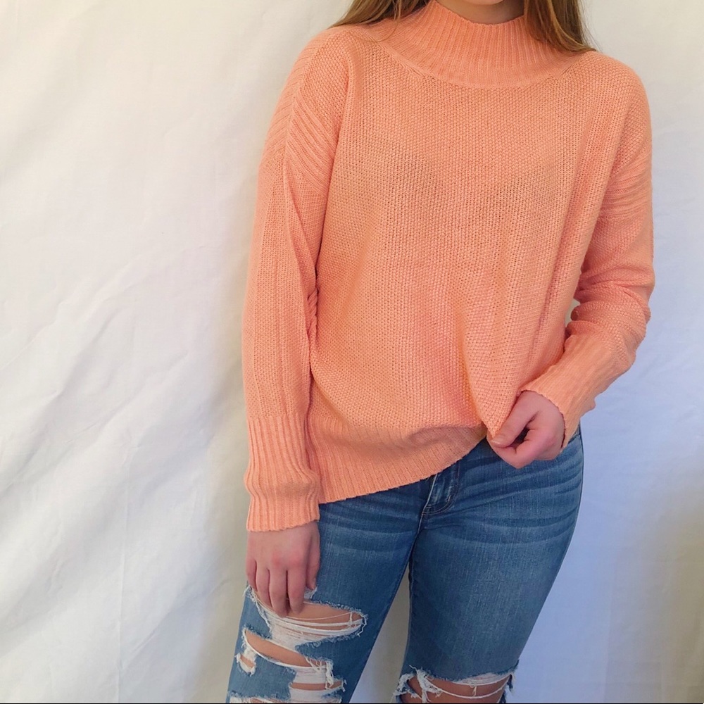 ANTHROPOLOGIE ANGEL OF THE NORTH CORAL SWEATER
